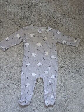 Nordstrom Gray Sheep Print 100% Cotton Snap Footie Sleeper Pajamas | 3M